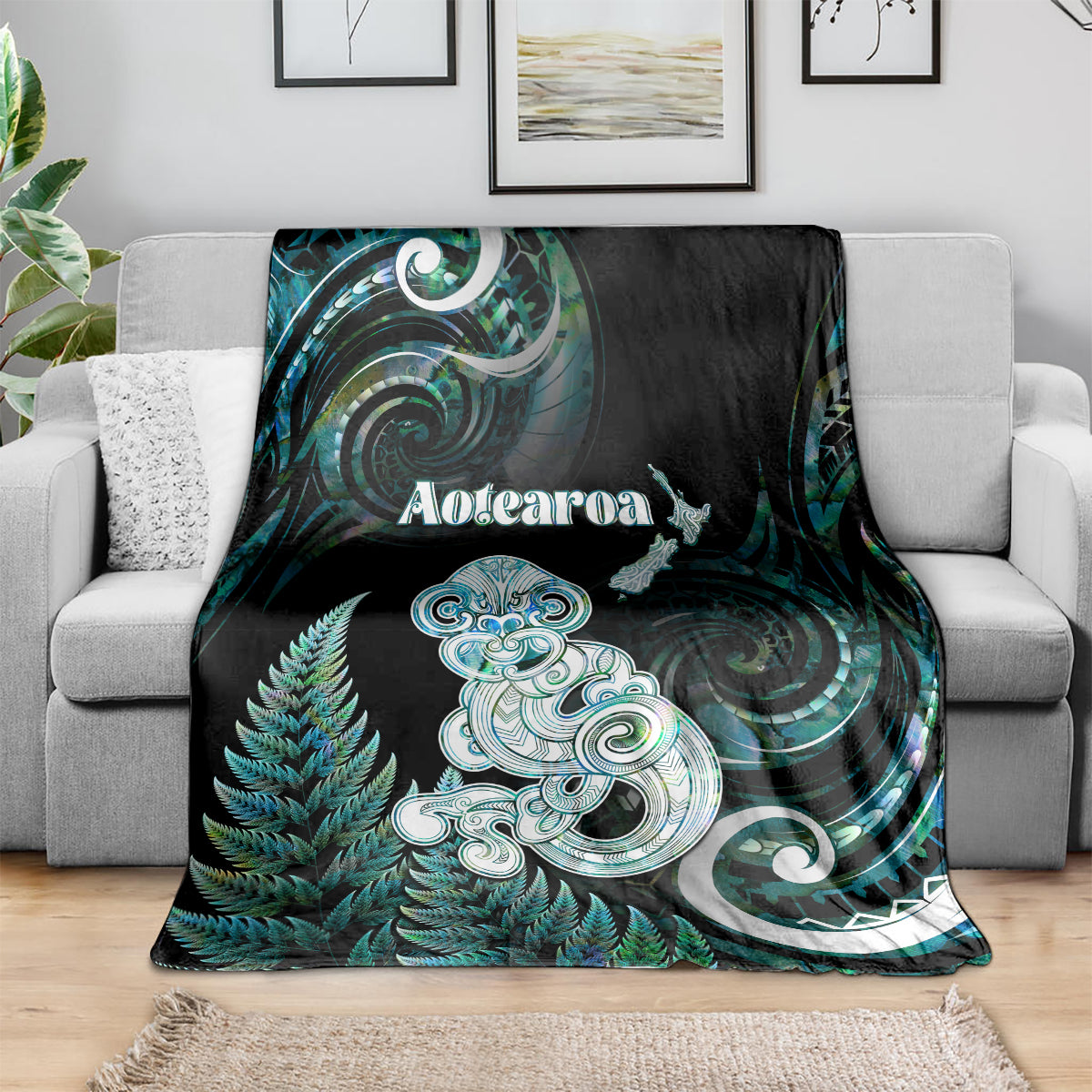 New Zealand Maori Taniwha Blanket Silver Fern Paua Shell Version LT05 - Polynesian Pride