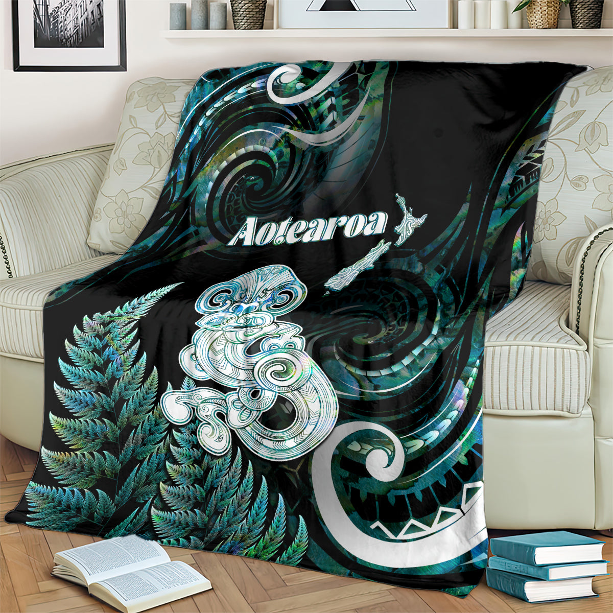 New Zealand Maori Taniwha Blanket Silver Fern Paua Shell Version LT05 - Polynesian Pride