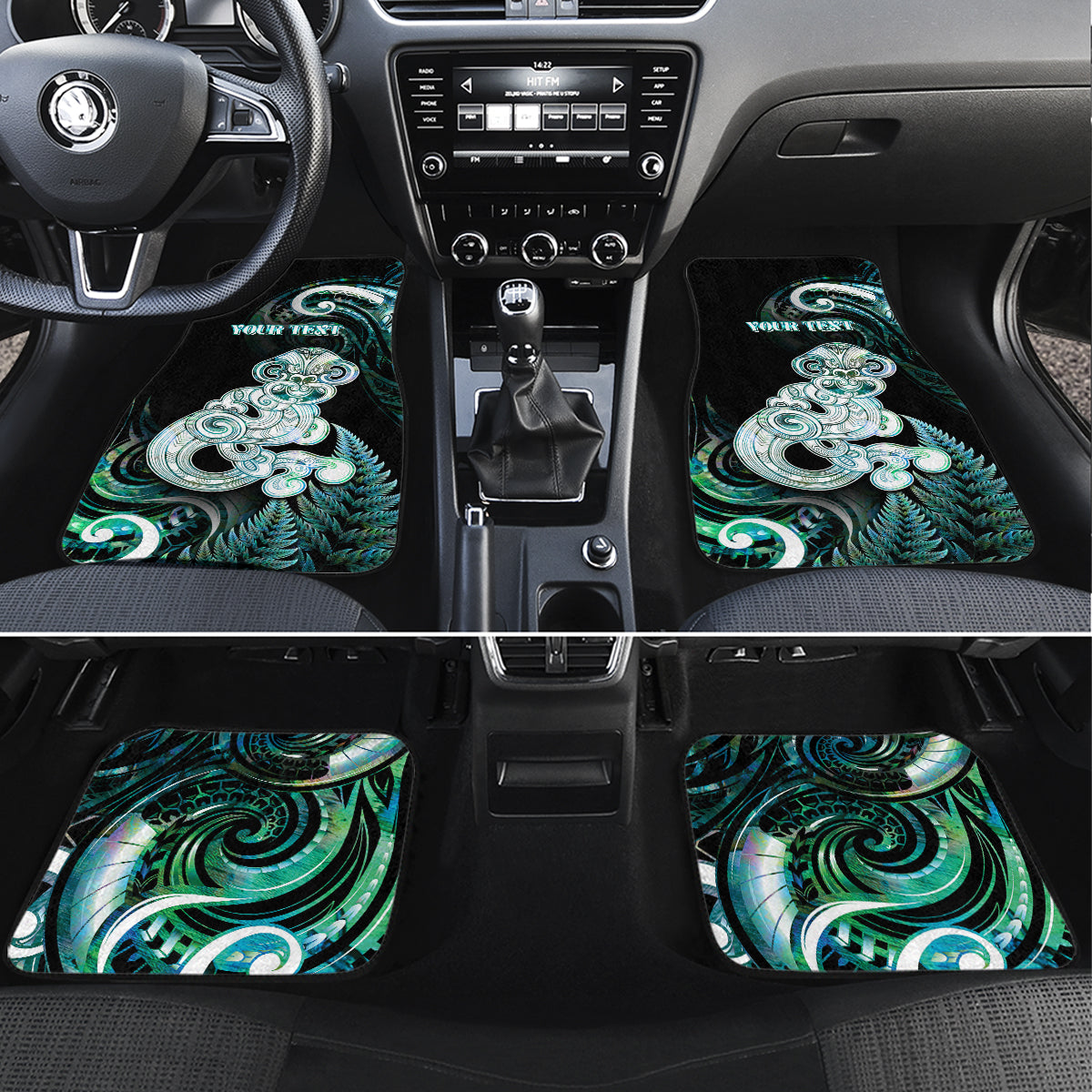 Personalised New Zealand Maori Taniwha Car Mats Silver Fern Paua Shell Version LT05 Set 4pcs Turquoise - Polynesian Pride