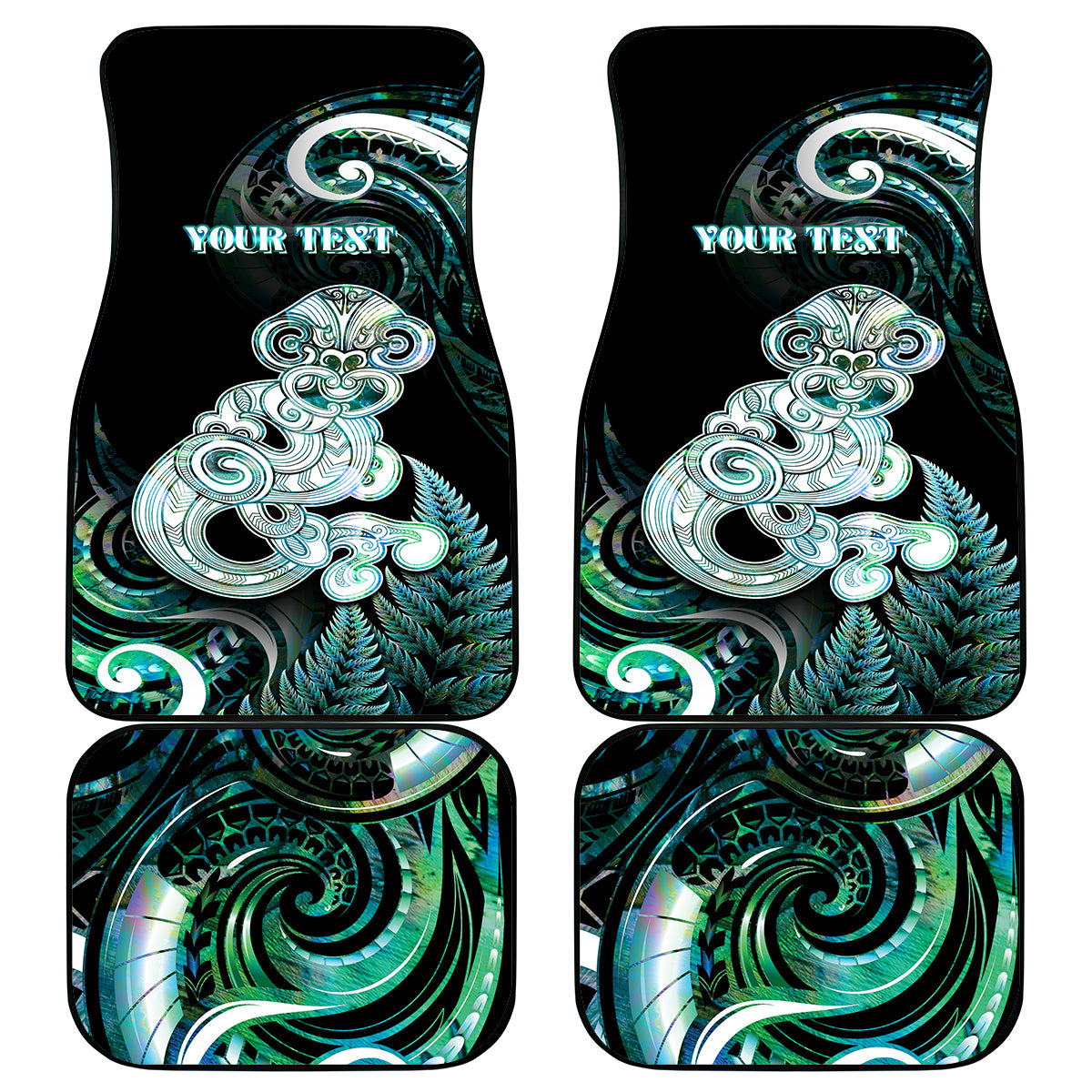 Personalised New Zealand Maori Taniwha Car Mats Silver Fern Paua Shell Version LT05 - Polynesian Pride