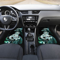 Personalised New Zealand Maori Taniwha Car Mats Silver Fern Paua Shell Version LT05 Set 2pcs - Front Turquoise - Polynesian Pride