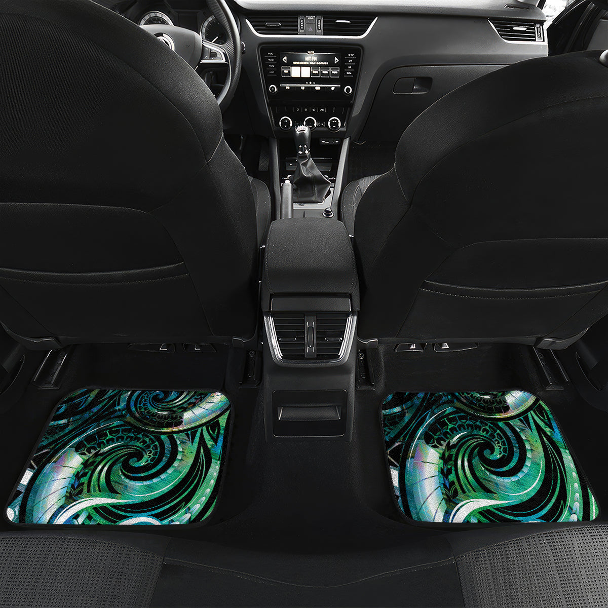 Personalised New Zealand Maori Taniwha Car Mats Silver Fern Paua Shell Version LT05 Set 2pcs - Back Turquoise - Polynesian Pride