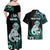 Personalised New Zealand Maori Taniwha Couples Matching Off Shoulder Maxi Dress and Hawaiian Shirt Silver Fern Paua Shell Version