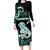 Personalised New Zealand Maori Taniwha Family Matching Long Sleeve Bodycon Dress and Hawaiian Shirt Silver Fern Paua Shell Version