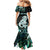 Personalised New Zealand Maori Taniwha Family Matching Mermaid Dress and Hawaiian Shirt Silver Fern Paua Shell Version