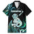 Personalised New Zealand Maori Taniwha Family Matching Short Sleeve Bodycon Dress and Hawaiian Shirt Silver Fern Paua Shell Version