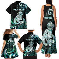 Personalised New Zealand Maori Taniwha Family Matching Tank Maxi Dress and Hawaiian Shirt Silver Fern Paua Shell Version
