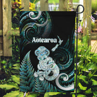 New Zealand Maori Taniwha Garden Flag Silver Fern Paua Shell Version LT05 Garden Flag Turquoise - Polynesian Pride