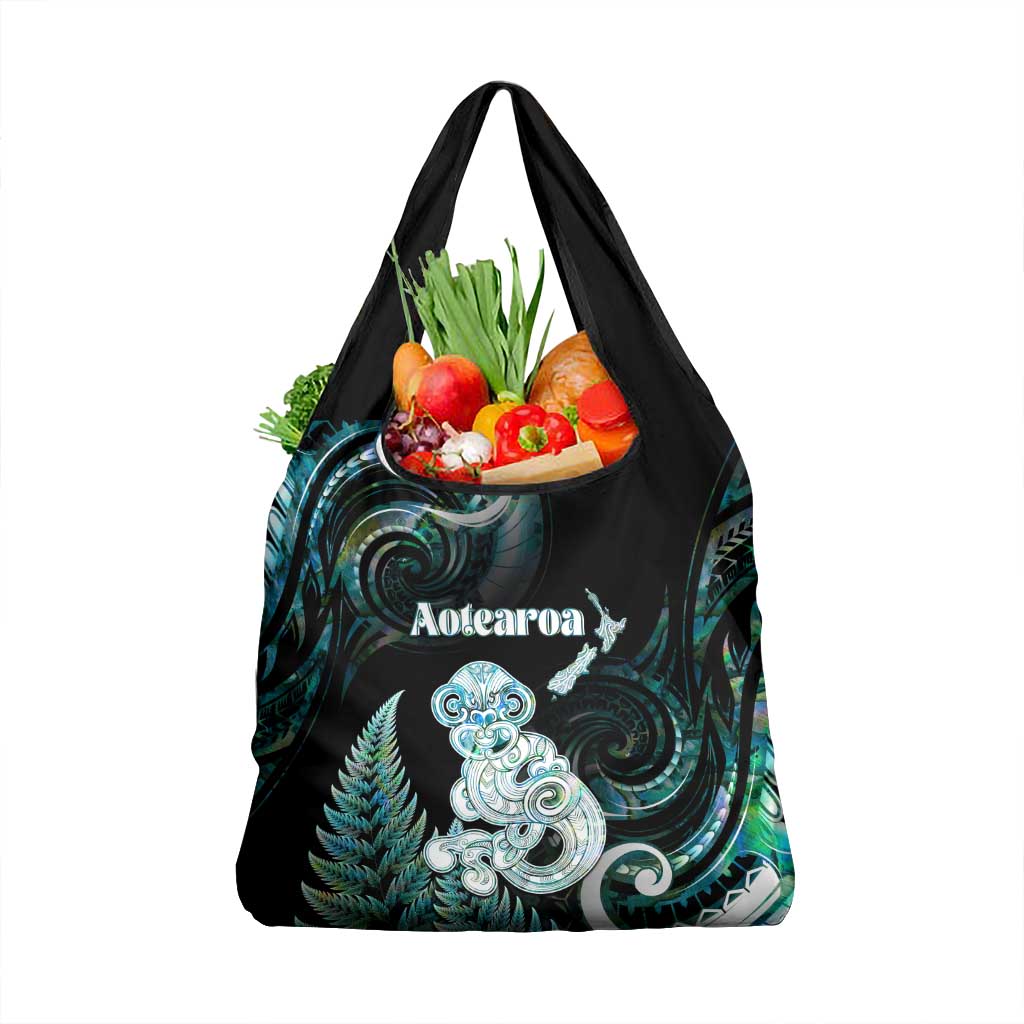New Zealand Maori Taniwha Grocery Bag Silver Fern Paua Shell Version LT05 1-pack One Size Turquoise - Polynesian Pride