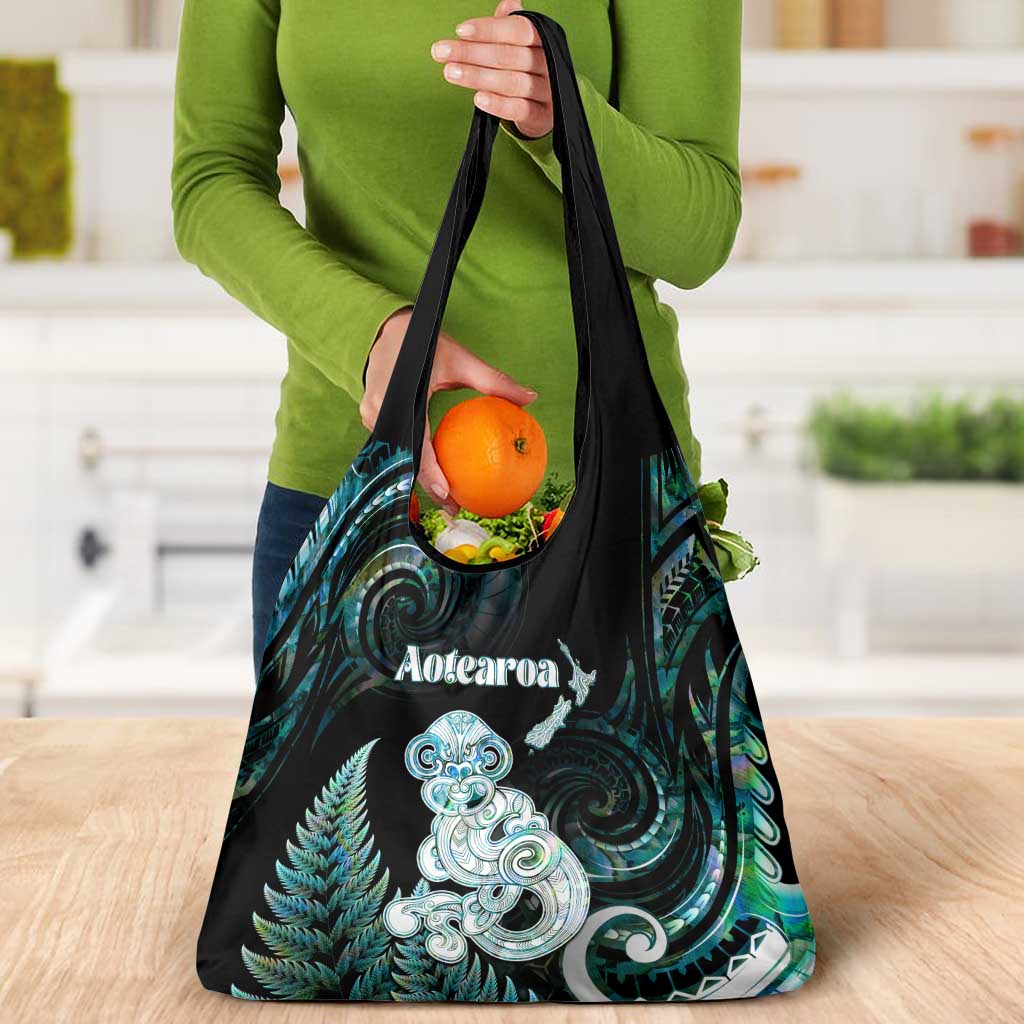 New Zealand Maori Taniwha Grocery Bag Silver Fern Paua Shell Version LT05 - Polynesian Pride