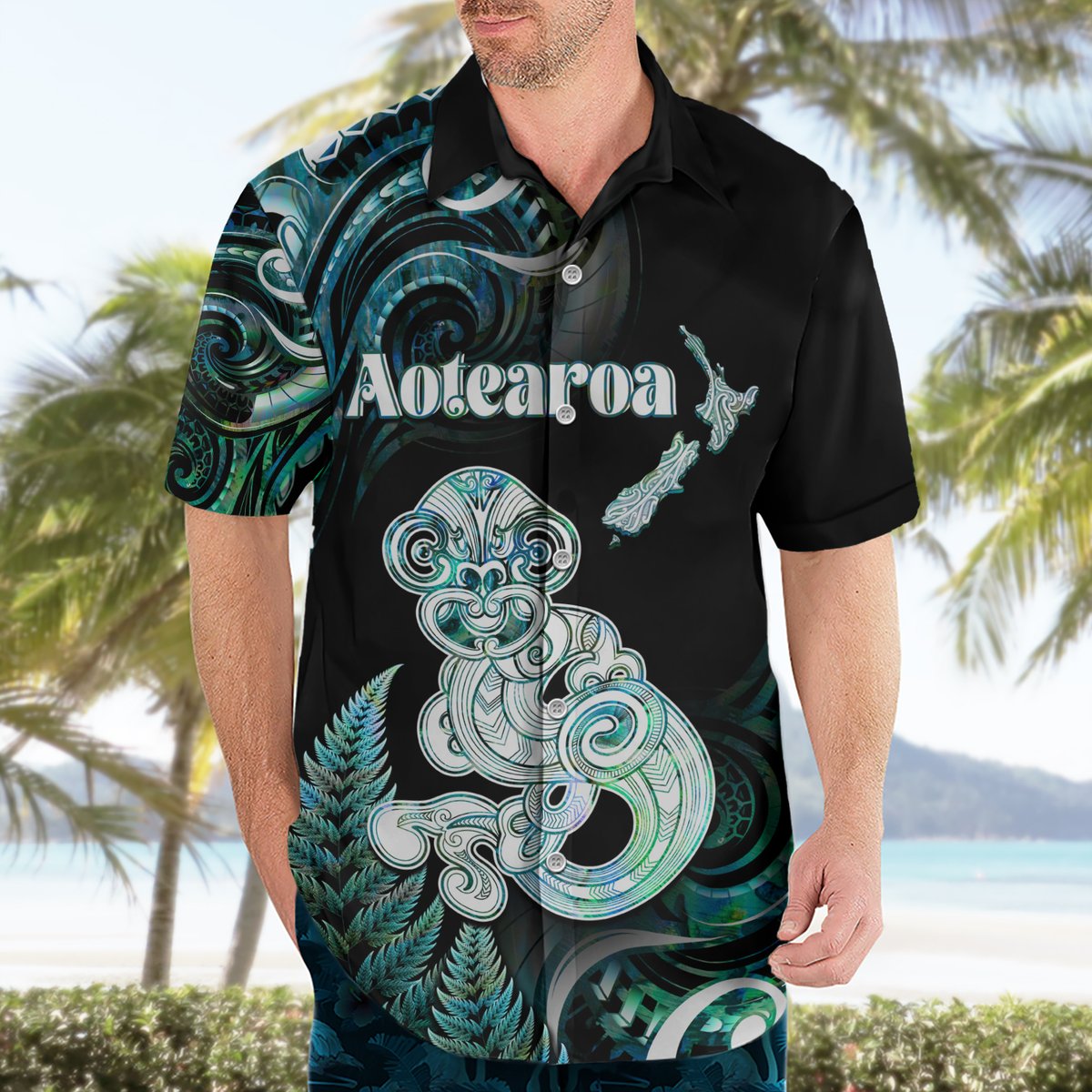 Personalised New Zealand Maori Taniwha Hawaiian Shirt Silver Fern Paua Shell Version LT05 - Polynesian Pride