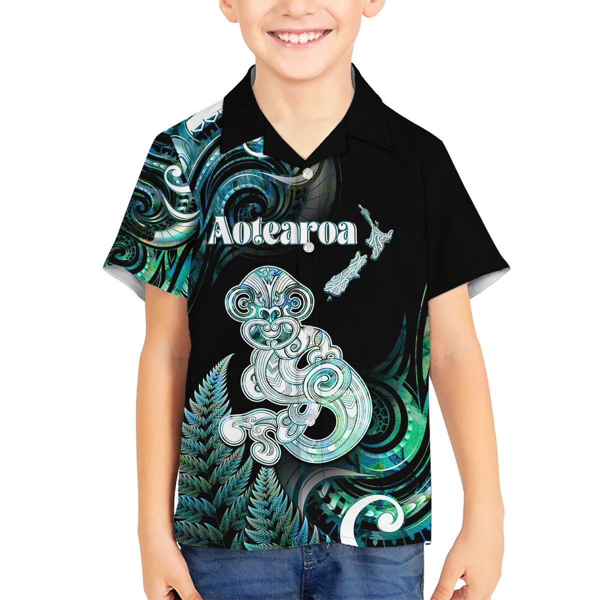 Personalised New Zealand Maori Taniwha Hawaiian Shirt Silver Fern Paua Shell Version LT05 - Polynesian Pride