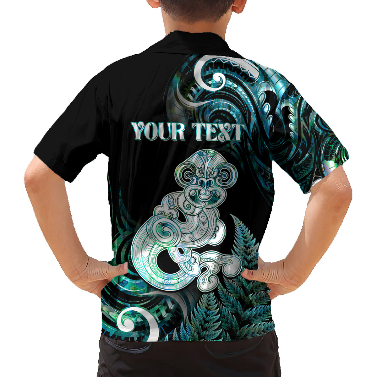 Personalised New Zealand Maori Taniwha Kid Hawaiian Shirt Silver Fern Paua Shell Version LT05 - Polynesian Pride
