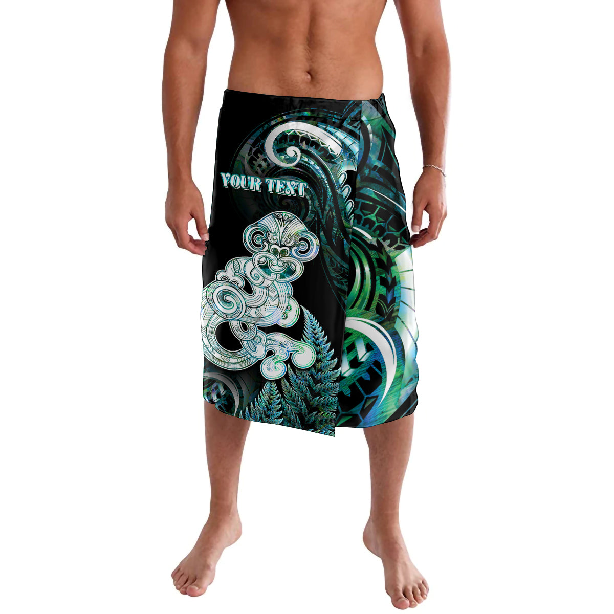 Personalised New Zealand Maori Taniwha Lavalava Silver Fern Paua Shell Version LT05 Turquoise - Polynesian Pride