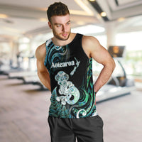 Personalised New Zealand Maori Taniwha Men Tank Top Silver Fern Paua Shell Version LT05 Turquoise - Polynesian Pride