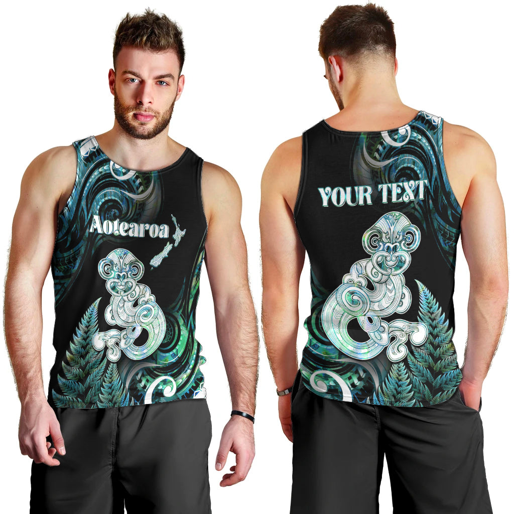 Personalised New Zealand Maori Taniwha Men Tank Top Silver Fern Paua Shell Version LT05 - Polynesian Pride