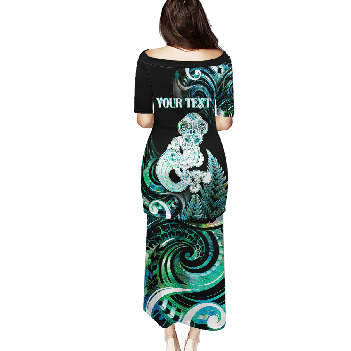 Personalised New Zealand Maori Taniwha Puletasi Silver Fern Paua Shell Version LT05 - Polynesian Pride