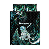 New Zealand Maori Taniwha Quilt Bed Set Silver Fern Paua Shell Version