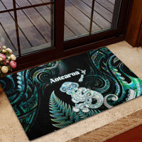 New Zealand Maori Taniwha Rubber Doormat Silver Fern Paua Shell Version LT05 - Polynesian Pride
