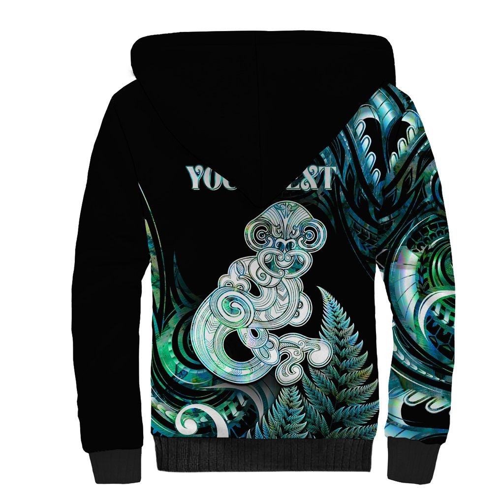 Personalised New Zealand Maori Taniwha Sherpa Hoodie Silver Fern Paua Shell Version LT05 - Polynesian Pride