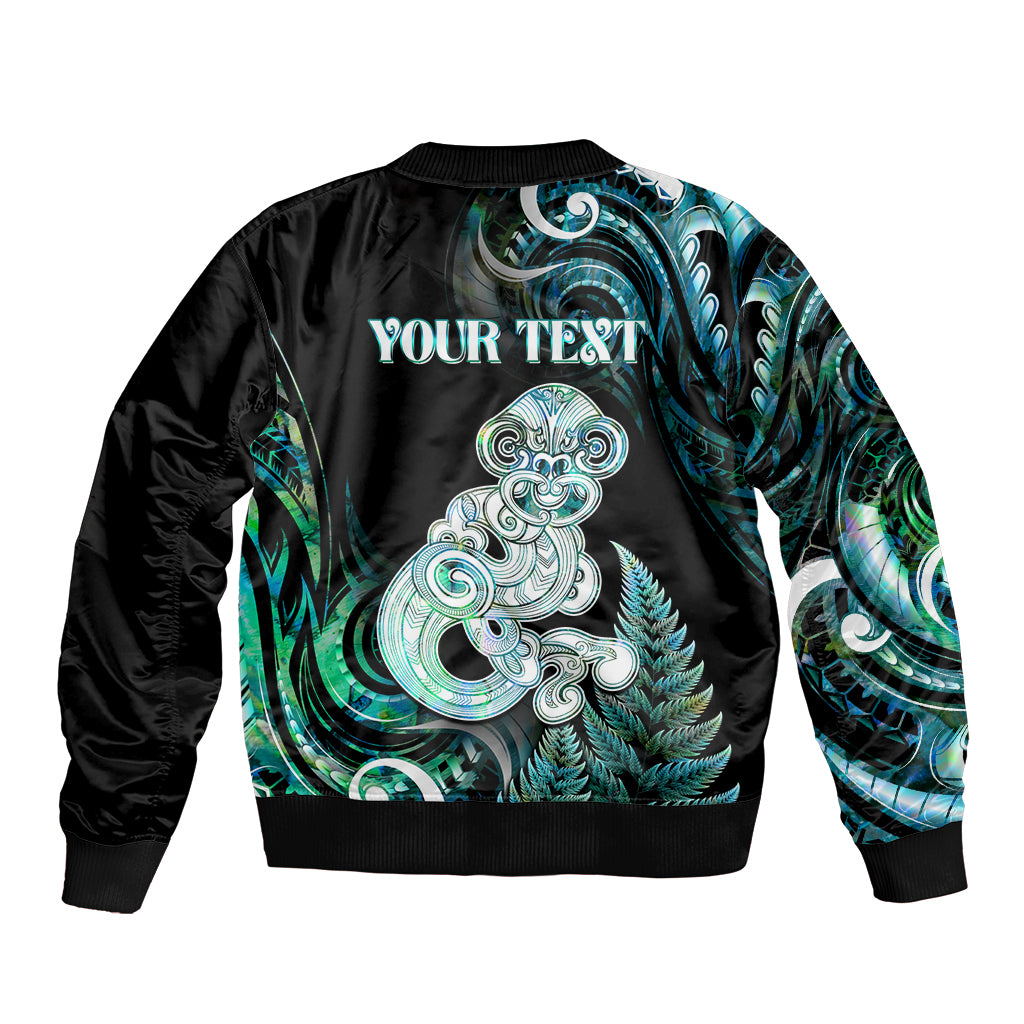 Personalised New Zealand Maori Taniwha Sleeve Zip Bomber Jacket Silver Fern Paua Shell Version LT05 - Polynesian Pride