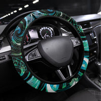 New Zealand Maori Taniwha Steering Wheel Cover Silver Fern Paua Shell Version LT05 Universal Fit Turquoise - Polynesian Pride