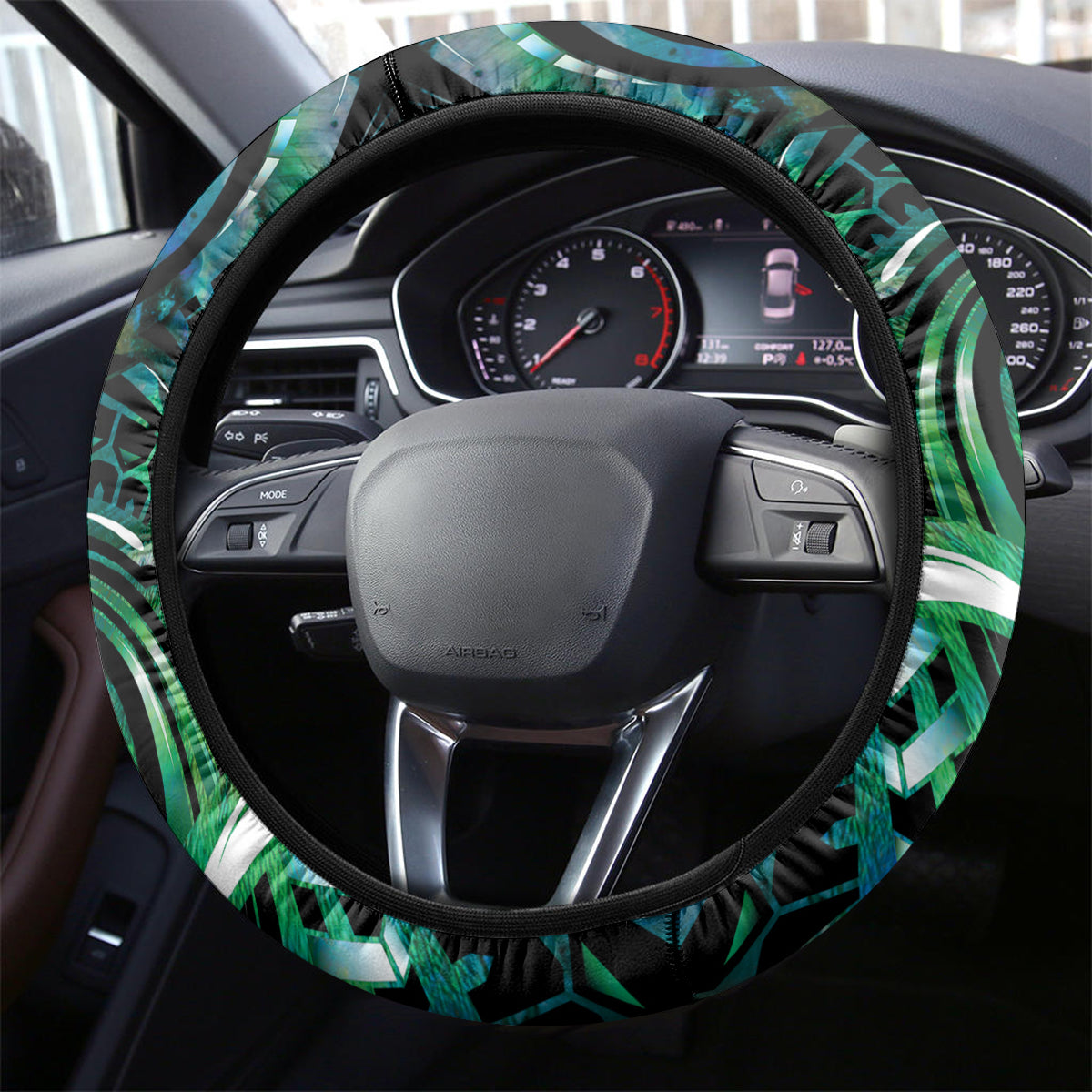 New Zealand Maori Taniwha Steering Wheel Cover Silver Fern Paua Shell Version LT05 - Polynesian Pride