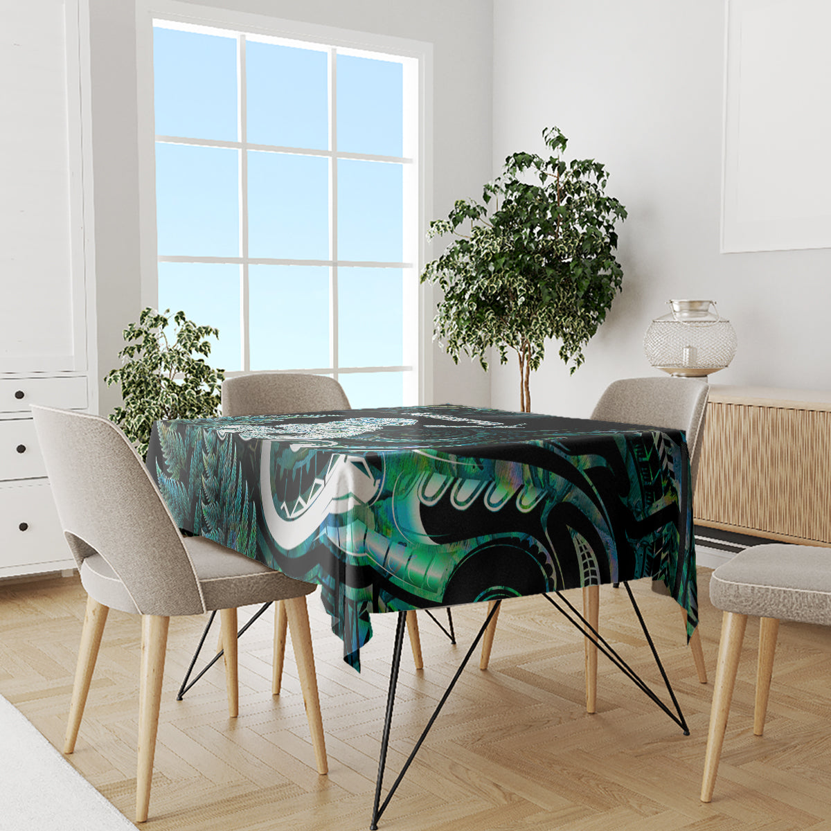 New Zealand Maori Taniwha Tablecloth Silver Fern Paua Shell Version LT05 - Polynesian Pride