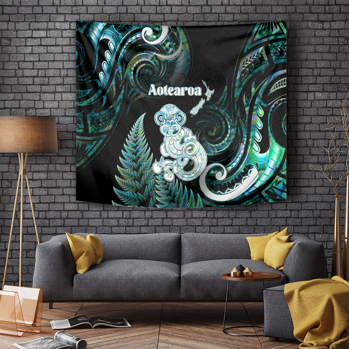 New Zealand Maori Taniwha Tapestry Silver Fern Paua Shell Version LT05 - Polynesian Pride