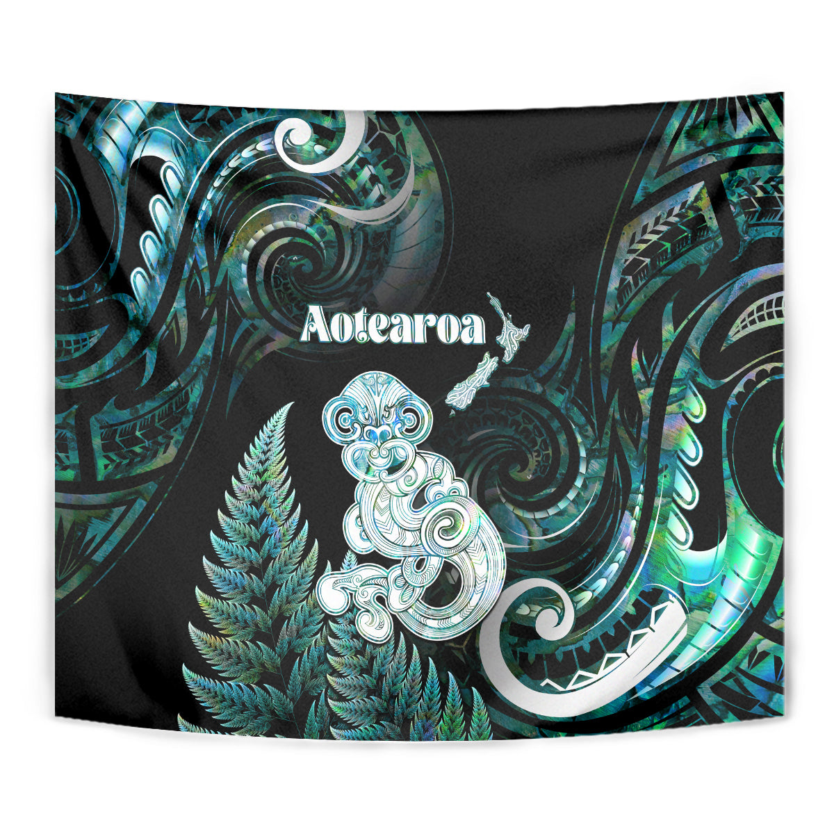 New Zealand Maori Taniwha Tapestry Silver Fern Paua Shell Version LT05 - Polynesian Pride