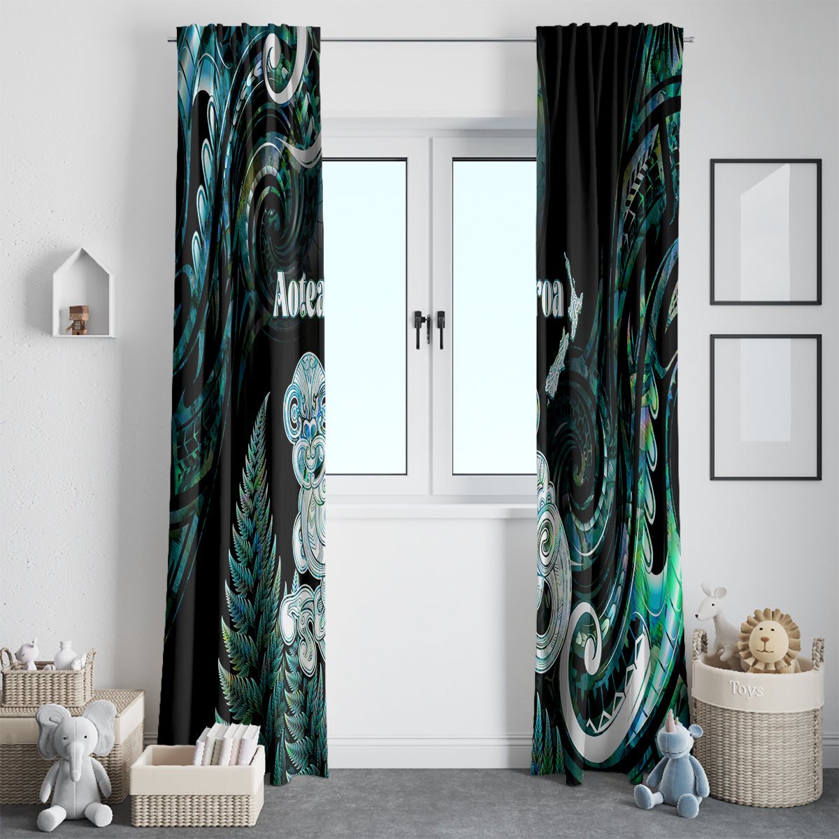 New Zealand Maori Taniwha Window Curtain Silver Fern Paua Shell Version LT05 - Polynesian Pride
