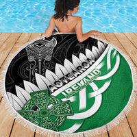 New Zealand And Ireland Rugby Beach Blanket Silver Fern With Celtic Cross