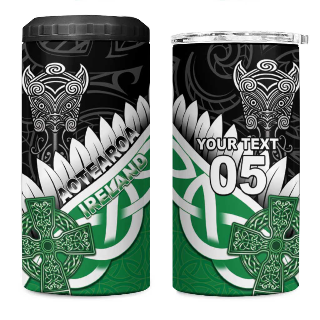 New Zealand And Ireland Rugby Custom 4 in 1 Can Cooler Tumbler Silver Fern With Celtic Cross