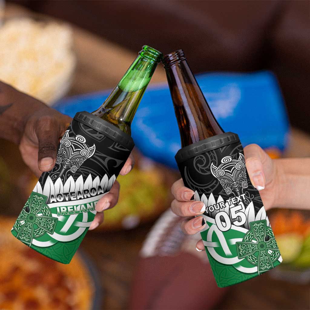 New Zealand And Ireland Rugby Custom 4 in 1 Can Cooler Tumbler Silver Fern With Celtic Cross