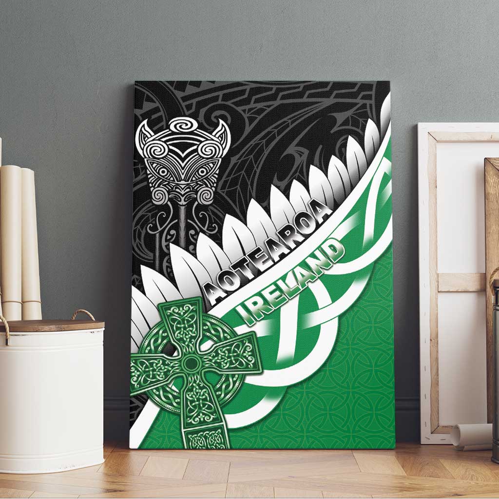 New Zealand And Ireland Rugby Canvas Wall Art Silver Fern With Celtic Cross