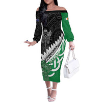 New Zealand And Ireland Rugby Custom Family Matching Off The Shoulder Long Sleeve Dress and Hawaiian Shirt Silver Fern With Celtic Cross