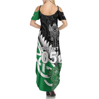 New Zealand And Ireland Rugby Custom Family Matching Summer Maxi Dress and Hawaiian Shirt Silver Fern With Celtic Cross