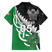 New Zealand And Ireland Rugby Custom Hawaiian Shirt Silver Fern With Celtic Cross
