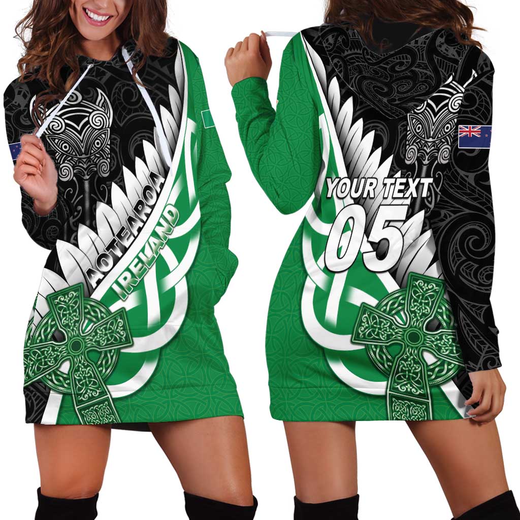 New Zealand And Ireland Rugby Custom Hoodie Dress Silver Fern With Celtic Cross
