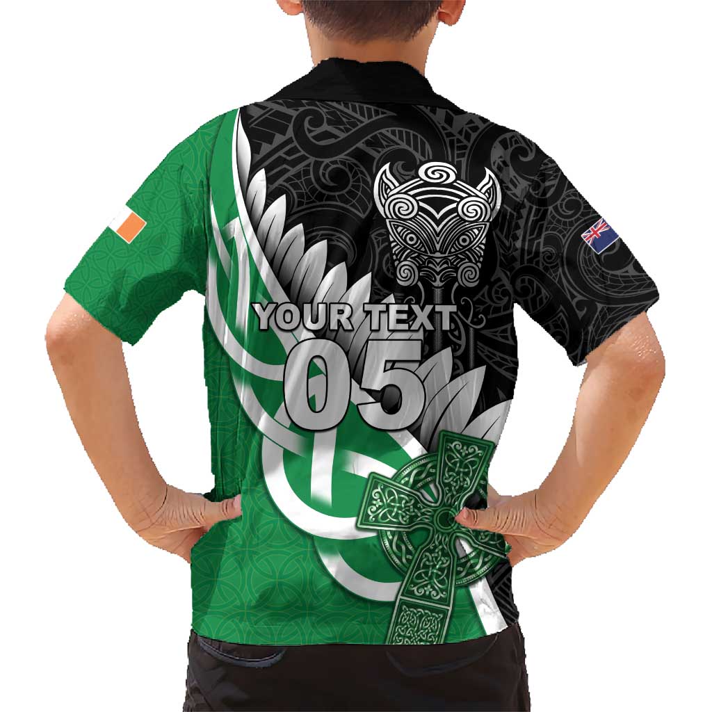 New Zealand And Ireland Rugby Custom Kid Hawaiian Shirt Silver Fern With Celtic Cross