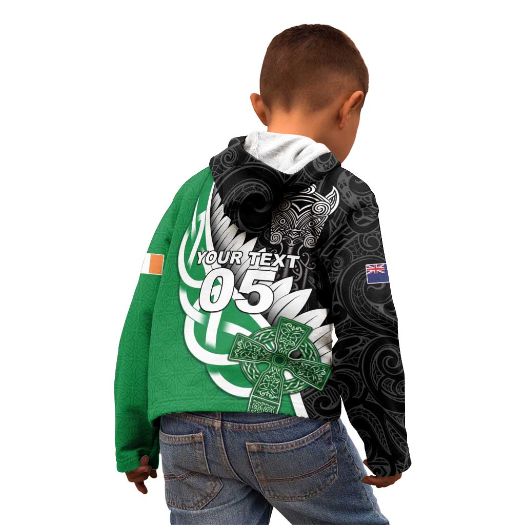 New Zealand And Ireland Rugby Custom Kid Hoodie Silver Fern With Celtic Cross