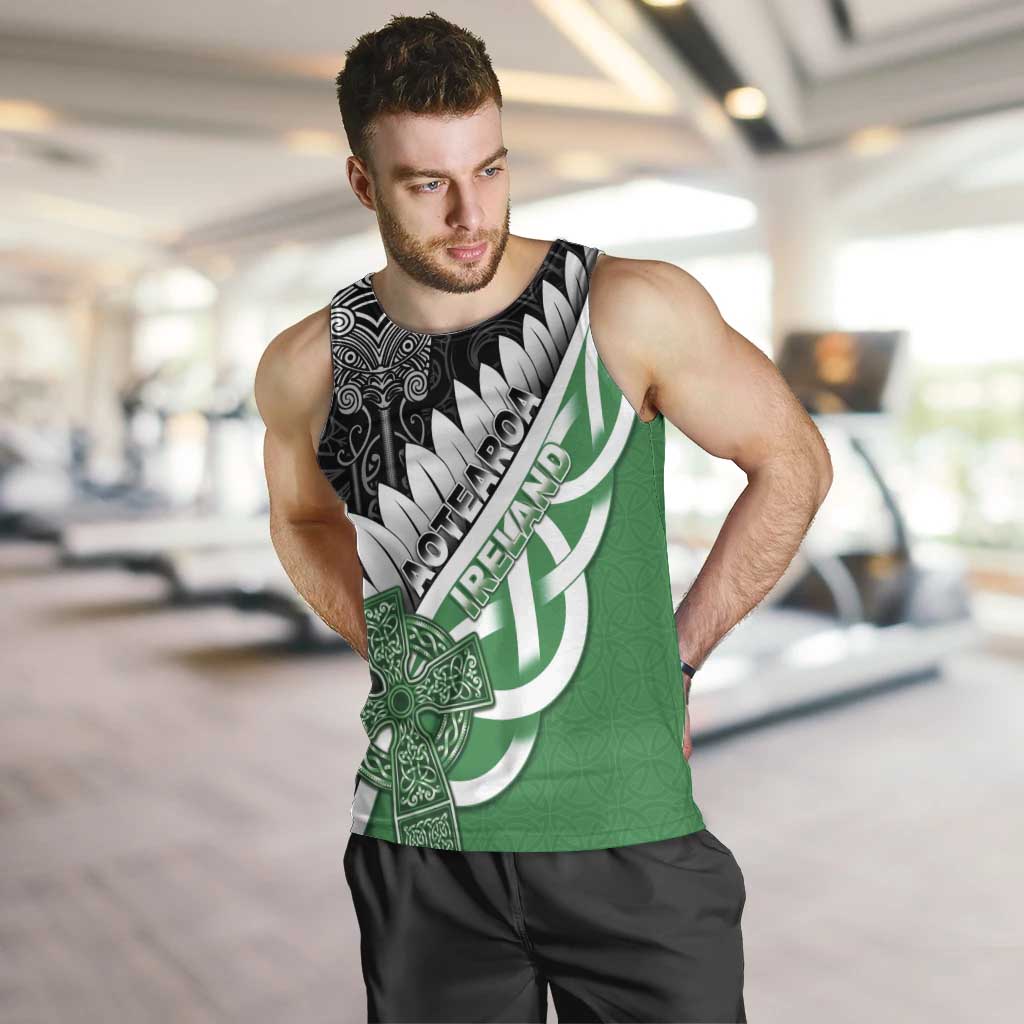 New Zealand And Ireland Rugby Custom Men Tank Top Silver Fern With Celtic Cross