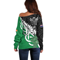 New Zealand And Ireland Rugby Custom Off Shoulder Sweater Silver Fern With Celtic Cross
