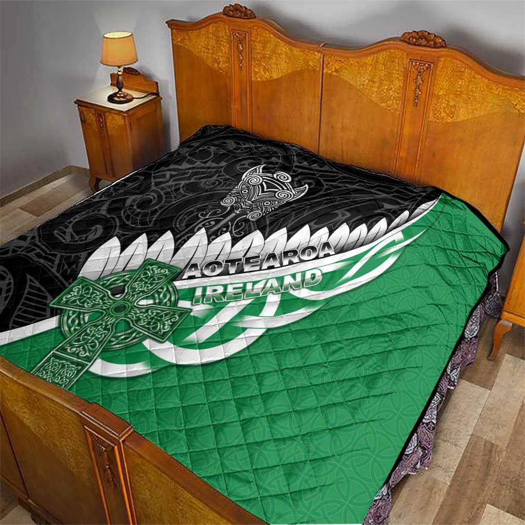 New Zealand And Ireland Rugby Quilt Silver Fern With Celtic Cross