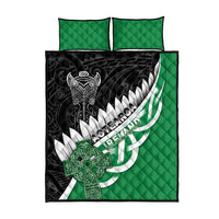 New Zealand And Ireland Rugby Quilt Bed Set Silver Fern With Celtic Cross