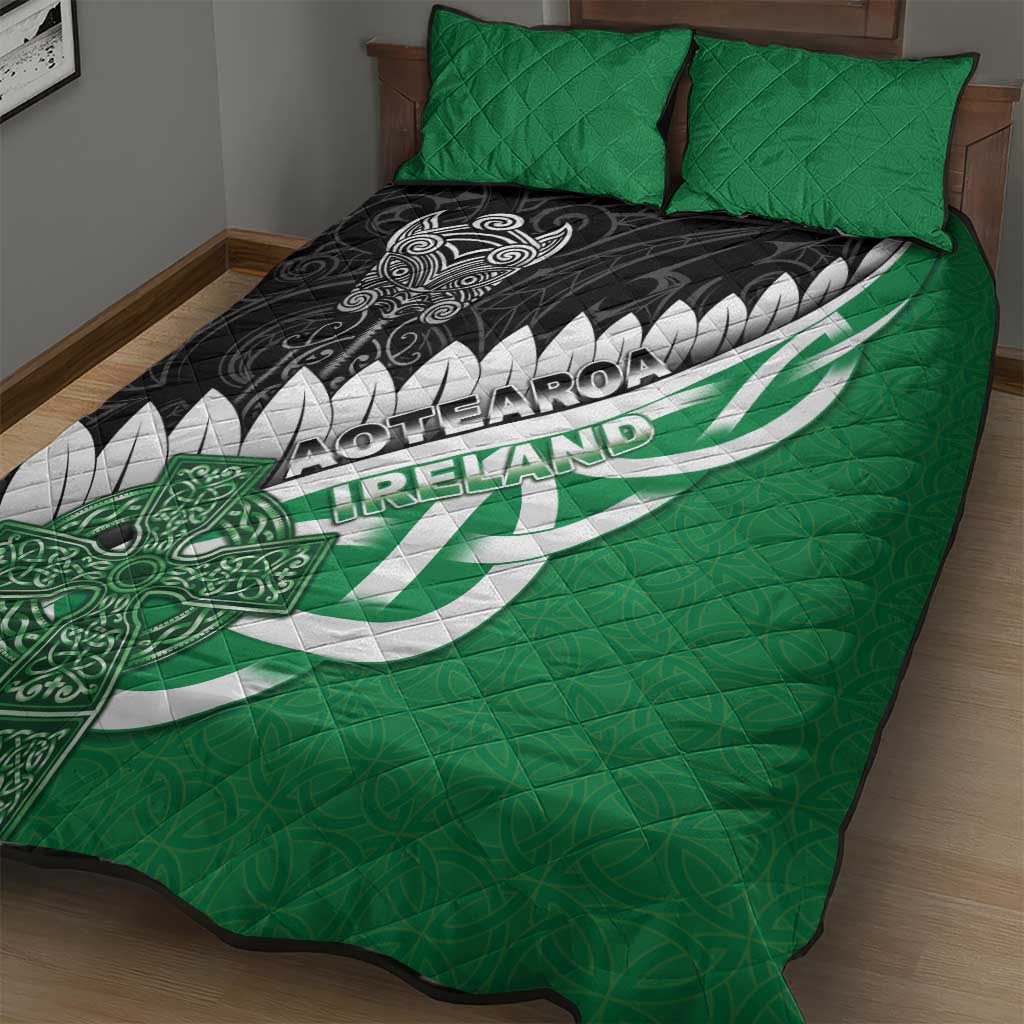 New Zealand And Ireland Rugby Quilt Bed Set Silver Fern With Celtic Cross