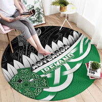 New Zealand And Ireland Rugby Round Carpet Silver Fern With Celtic Cross
