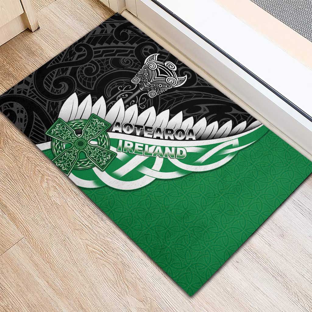 New Zealand And Ireland Rugby Rubber Doormat Silver Fern With Celtic Cross