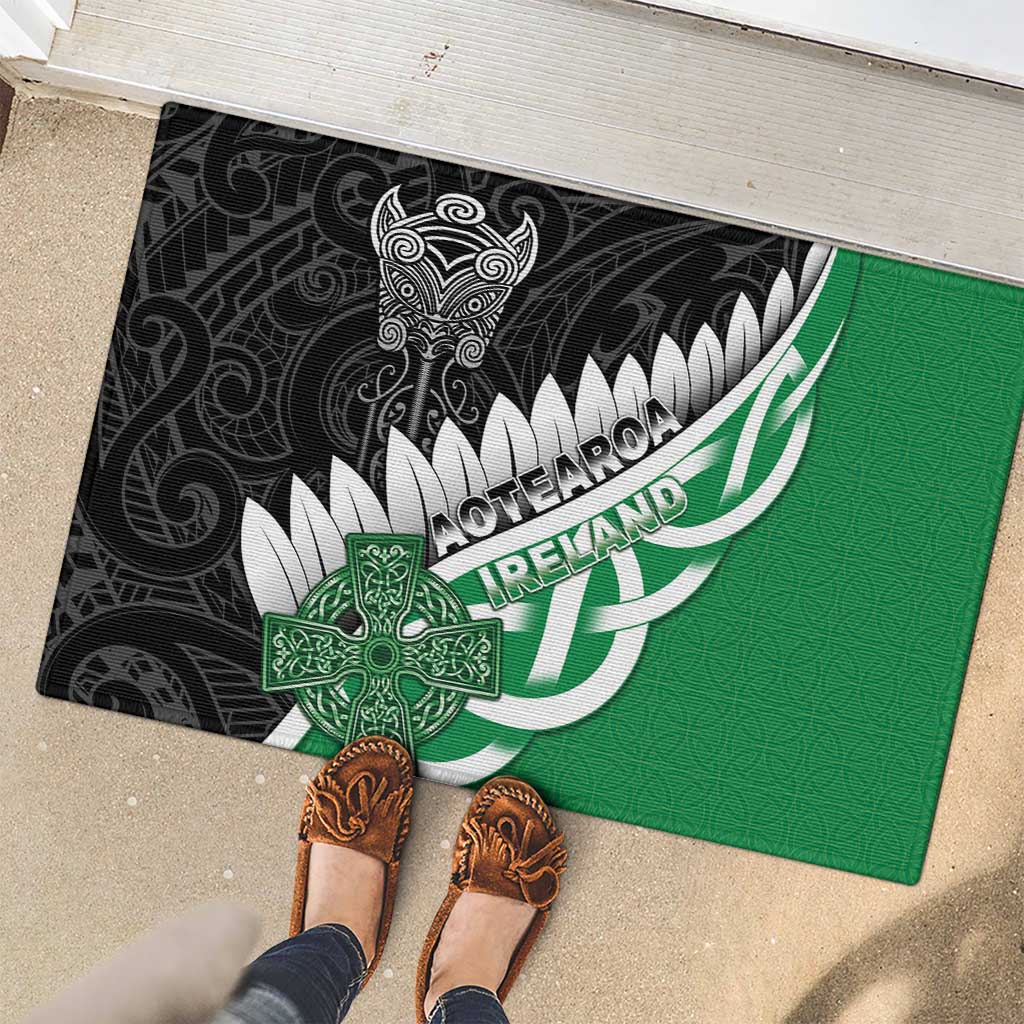 New Zealand And Ireland Rugby Rubber Doormat Silver Fern With Celtic Cross