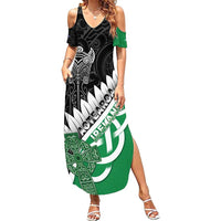 New Zealand And Ireland Rugby Custom Summer Maxi Dress Silver Fern With Celtic Cross